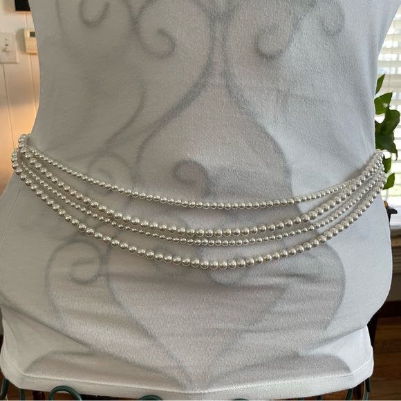 Faux Pearl and Black Ribbon Belt - Picture 2 of 4